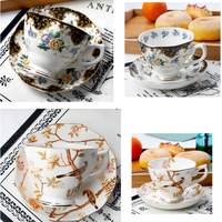 Ensemble tasse à café et soucoupe en porcelaine fine de style européen, motif floral, pour le thé de l'après-midi, sans BPA, compatible lave-vaisselle, écologique et réutilisable