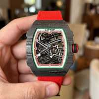 Montre automatique mécanique unisexe haut de gamme à tourbillon, avec boîtier tonneau en fibre de carbone et cadran squelette – Meilleure vente