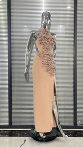 Vestido de Fiesta Largo con Cintura Imperio y Abertura Alta, Elegante, con Flores, para Mujer, Modelo C260118, Calidad Original, ENVÍO RÁPIDO - Product Image 6