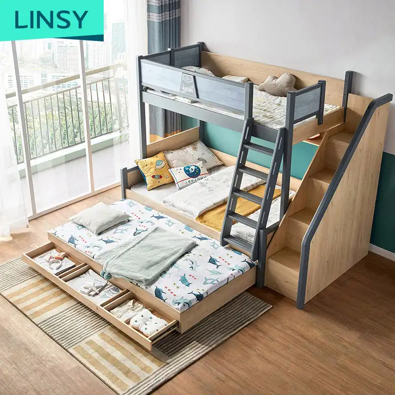 Linsy французская европейская деревянная конструкция детская спальная кровать с рамой двойная современная детская двухъярусная кровать LS239A