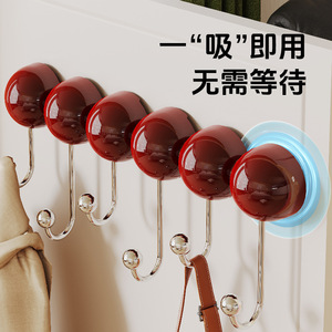 Red Round Suction Cup Wall Hooks Heavy Duty <b>Coat</b> <b>Rack</b> For Clothing Hat Storage Hook Type Installation - Product Image 3