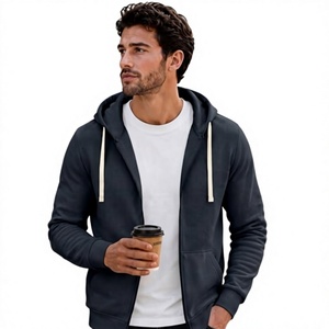 Sweat-shirt à capuche zippé pour homme, coupe classique, 100% coton tissé, couleur unie, décontracté, pour l'automne, respirant, écologique, tricoté - Product Image 4