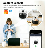 Cuiseur à œufs intelligent, contrôle à distance via application Wi-Fi, minuterie programmable, cuiseur à œufs électrique pour le petit-déjeuner à la maison