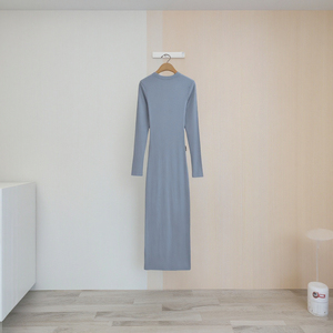 CNSHELL Abito Lungo <span class=keywords><strong>Aderente</strong></span> Sexy con Maniche Lunghe e Collo Tondo, <span class=keywords><strong>Vestito</strong></span> Primaverile a Fascia per Donna - Product Image 2