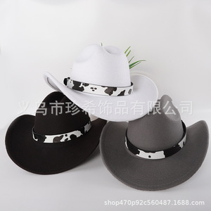 Cowboy <b>Hat</b> With Cow Pattern <b>Band</b> Polyester Fabric Warm Sun Shading Fashion Accessory For Men Women Spring 2025 - Product Image 3