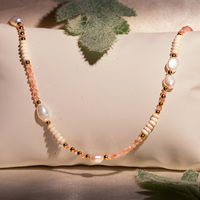 Collar de cuentas de piedra natural de acero inoxidable serie rosa, collar de perlas de agua dulce naturales hechas a mano para mujer, venta al por mayor