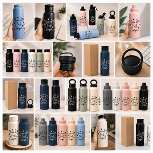 Botella de Agua de Acero Inoxidable con Diseño Romántico, Impresión de Fuente Artística Personalizada, Tapa con Soporte Magnético para Teléfono, Termo Aislado - Product Image 4