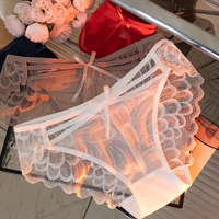 Culottes sexy en dentelle pour femmes, taille basse, motif ailes de papillon, maille ajourée, pour usage quotidien