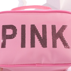 BSCI ISO Sedex FAMA moda all'ingrosso logo personalizzato paillettes glitterate <span class=keywords><strong>borsa</strong></span> per trucco in Nylon borse da viaggio impermeabili da donna rosa - Product Image 3