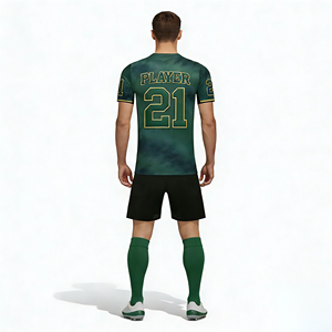 Nouveau maillot d'entraînement de football pour hommes, service OEM, nom personnalisé, haute qualité, 100% polyester, bleu/noir, séchage rapide, col rond, manches courtes - Product Image 4