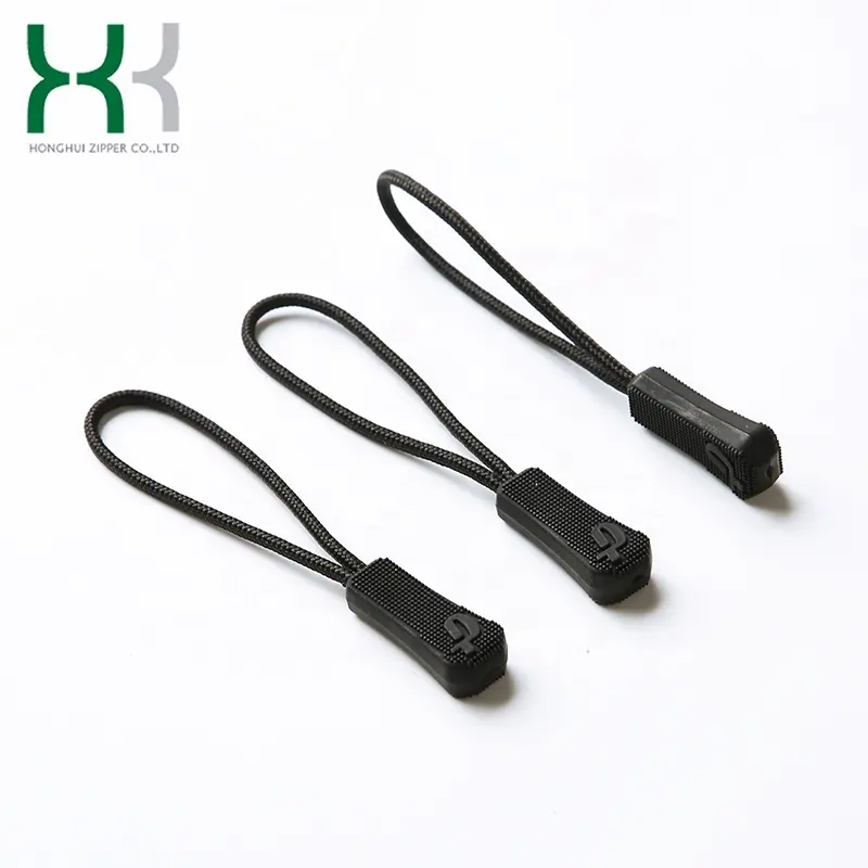Durable fashion brand logo cheap durable black embossed Nickel-Free plastic rubber zipper puller