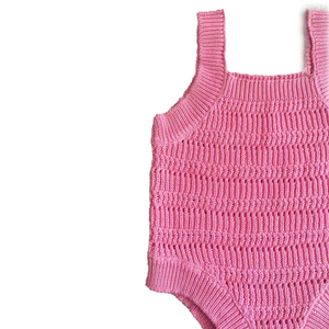 Mono de punto de ganchillo rosa para niñas, mono de algodón orgánico para bebés, ropa de punto - Product Image 6