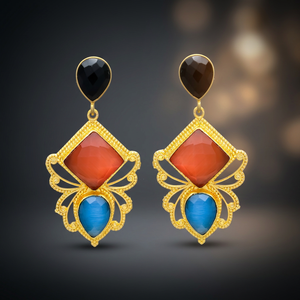 Pendientes Colgantes de Latón Hechos a Mano con Piedras Preciosas, Estilo Étnico, Chapados en Oro, para Mujer, Unisex, Fiesta, Boho, Moda - Product Image 3