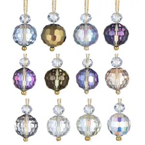 12Pcs Mini Colorful Christmas Crystal Glass Prism Balls Hanging Ornaments For Christmas Tree Wedding Party Decoration