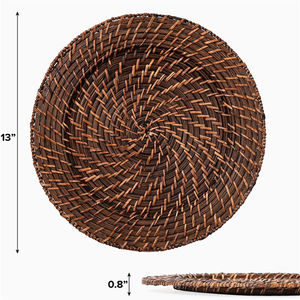 Plaque de chargeur en osier moderne tressée à la main, 13 pouces, aspect écorce, beige - Product Image 6