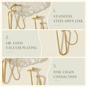 Pendientes Largos de Cadena Abierta con Eslabones, de Acero Inoxidable con Baño de Oro de 14K al Vacío, Joyería Geométrica Minimalista - Product Image 2