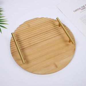 Plateau en bois de bambou, plateau de service rond ou carré en bois massif pour la maison, l'hôtel, le restaurant, le rangement des collations - Product Image 4