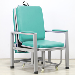 Pinyin Thickened Steel Folding Companion <b>Chair</b> With <b>Wheels</b> For Hospital Use Orange Color High Density Sponge Seat - Product Image 5
