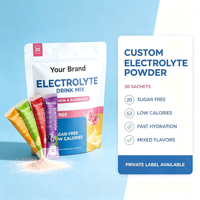 Poudre d'électrolytes en sachets individuels sans sucre, 20 sticks, acide citrique, stévia, énergie pour l'entraînement, fabrication OEM
