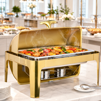 Edelstahl Gastronomiebedarf Alkoholbetriebener 9L Goldener Warmhaltebehälter Wasserdichter Isolierter Speisenwärmer Chafing Dish