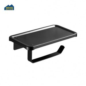 Porte-rouleau de papier toilette mural en aluminium noir pour cuisine et salle de sport, support de serviettes, porte-papier toilette de salle de bain, écologique, double barre - Product Image 2