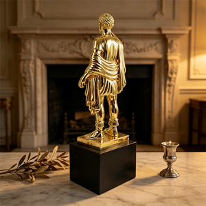 Estatua de Guerrero Romano en Metal Chapado en Oro Personalizada, Trofeo <span class=keywords><strong>Tripoli</strong></span>, Escultura con Base de Madera Negra, Grabado Personalizado - Product Image 6