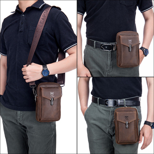 Bolso de cintura de cuero Bull Captain, estilo vintage, bandolera unisex para uso diario con cierre de cremallera y cierre de broche. - Product Image 2