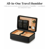 Ensemble de sac à main de voyage pour cigares avec doublure en cèdre à 2 couches, coupe-cigares intégré, hygromètre, humidificateur, sac en cuir portable