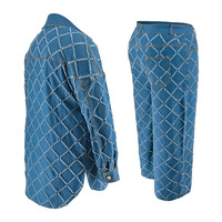Produits Tendances 2024 Nouveaux Ensembles en Jean Denim Grande Taille Cardigan Femme Manteau à Manches Longues Frangé Ensemble Jean pour Femme