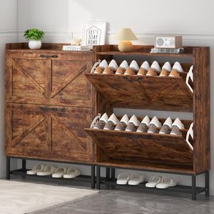 Mueble Zapatero con 2 Cajones Abatibles, Zapatero Moderno para Entrada o Pasillo, Armario Práctico para Almacenamiento de Calzado, Marrón Rústico - Product Image 4