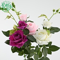 Realistische Künstliche Latex-Rose in Weiß und Rosa, 94cm, Dreiköpfig mit Langem Stiel für Hochzeits- und Heimdekoration, Blumenarrangements