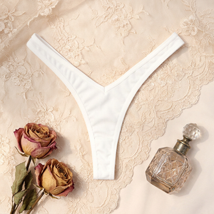 Women White Sexy V-Cut Thong Panties Solid Color Low Waist <b>T</b>-Back Underwear Smooth Stretch G-<b>string</b> Panties for Women OEM ODM - Product Image 1