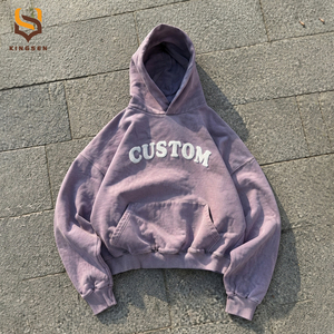 Sweat-shirts à capuche streetwear surdimensionnés pour hommes, en molleton épais 450 g/m², avec logo personnalisé, motif graphique en lettres arquées et impression en relief, épaules tombantes, vente en gros - Product Image 1