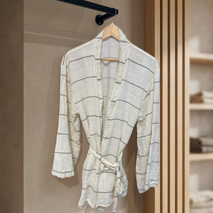Robe longue rayée en lyocell, bambou et coton pour femme, manches longues, longueur genou, douce, décontractée, avec cordon de serrage, idéale pour le printemps - Product Image 3
