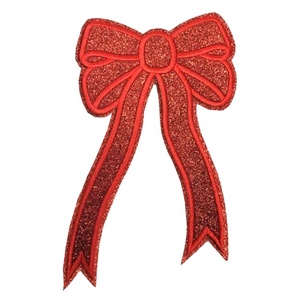 Venta al por mayor hierro en parches bordados tendencia lazo lateral apliques brillo Navidad apliques arco parche sudadera lazo lateral parches - Product Image 1