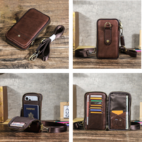 Sac de téléphone polyvalent à bandoulière en cuir véritable, petite pochette pour téléphone pour hommes avec sangle détachable, ceinture de taille, pochette pour téléphone