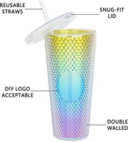Gobelet isotherme réutilisable en PS anti-fuite à large ouverture 24oz Diamond pour café glacé avec paille et couvercle pour le voyage
