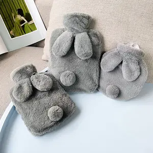 Hot water bottle bag rabbit fluff cute cartoon winter home wholesale custom factory rubber hot water bottle long with cover