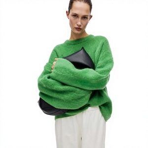 Sweat-shirt en mohair personnalisé pour femme, vente en gros, pull oversize doux et moelleux, col rond, chaud, streetwear d'hiver, mode décontractée de luxe - Product Image 2