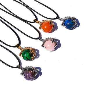 Mặt dây chuyền phong cách Gothic hình móng vuốt đại bàng, quả cầu rồng, đá quý tự nhiên, ngọc thạch anh tím xanh vàng, hình móng vuốt rồng, đá quý quả cầu rồng - Product Image 5