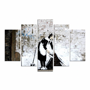 Banksy Graffiti Woman <b>Canvas</b> Art: Modern <b>Wall</b> Decor Print,SET OF 5 MIX <b>CANVAS</b> - Product Image 2