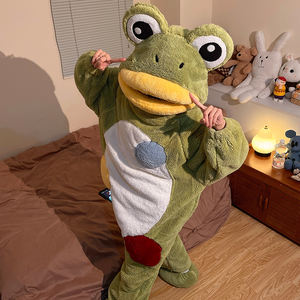 YB Kawaii Funny Frog Plush <strong>Onesie</strong> Pajamas Hooded Set Cute Pumpkin Halloween Coral Velvet <strong>Thick</strong> Nightgown Home Clothes Wholesale - Product Image 4