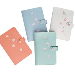 A5 Classic Refillable Embroidery Notebook PU Leather Journal 6 Holes Rings Binder Hard Cover Diary