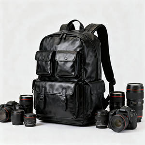 Рюкзак для фотокамеры DSLR из винтажной веганской кожи от производителя OEM, с большой мягкой подкладкой, для уличных фотографов, походов и повседневных прогулок - Product Image 4