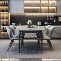 Ensemble de table à manger moderne et économique VL avec 4 ou 6 chaises, plateau en céramique ou en pierre frittée, structure en métal pour la maison ou le restaurant