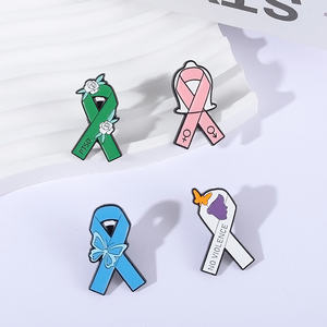 Épingles en émail Ruban du <span class=keywords><strong>Cancer</strong></span> Couleurs Variées, Badges de Sensibilisation à la Santé Mentale et au PTSD, Broches de Revers 'Pas de Violence', Bijoux Cadeau pour Amis - Product Image 3