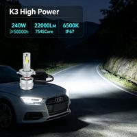 Phares LED de voiture SunRise K3 H9 12V/24V 240W 22000LM 6500K IP67 Étanche Tubes en cuivre Canbus Plug&Play Adaptation universelle