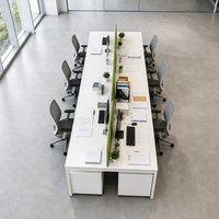 Poste de travail modulaire pour 6 personnes, bureau en mélamine avec tiroir de rangement et gestion des câbles pour bureau ouvert