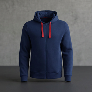 <b>Men's</b> <b>Navy</b> Blue Hooded Zip-Up Sweatshirt Regular Fit <b>Fleece</b> Casual Solid Color Long Sleeve Autumn Wear - Product Image 5