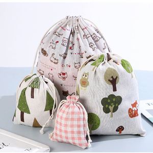 Bolsas de Lino y Algodón con Cordón y Estampado Lindo, 12x15cm, Bolsa de Regalo con Diseño de Dibujos Animados, Bolsa con Estampado de Fresas y Animales para Regalo - Product Image 4